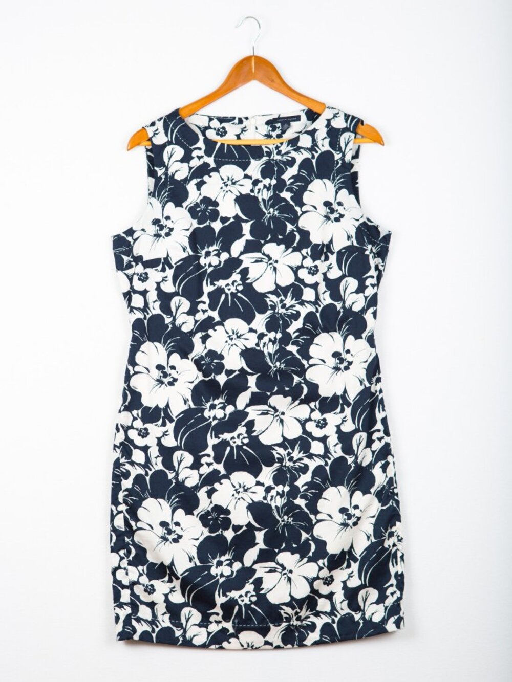 Tommy Hilfiger Navy White Floral Sleeveless Hibiscus Print Lined Dress Size 12